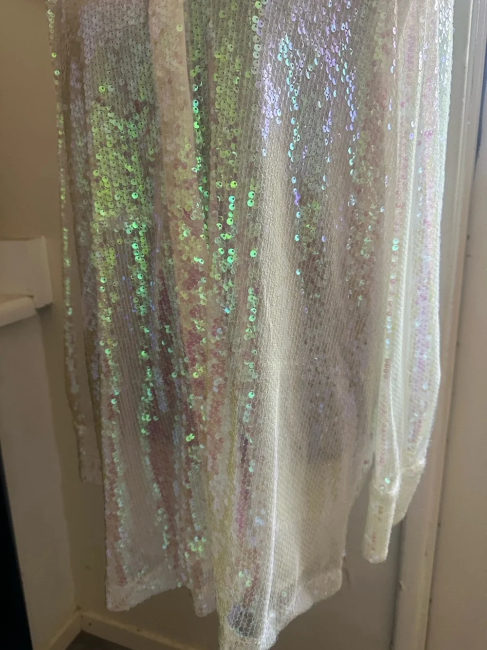 Iridescent Sequin Button-Down Shirt with Collar - Picture 3 of 5